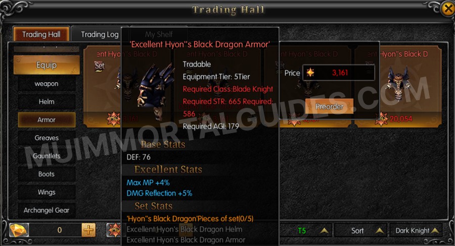 In-game screenshot of Excellent Hyon's Black Dragon Armor tooltip