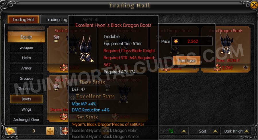 In-game screenshot of Excellent Hyon's Black Dragon Boots tooltip