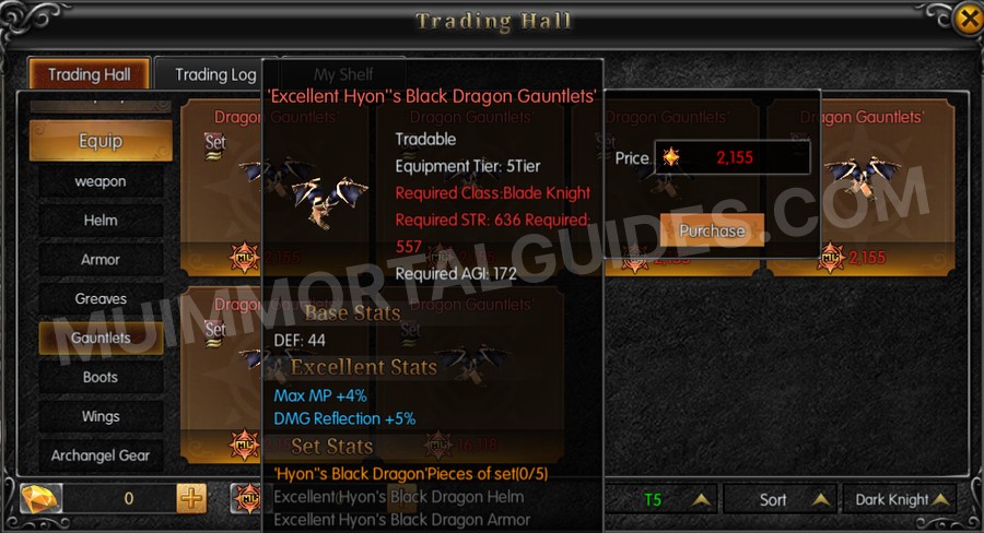 In-game screenshot of Excellent Hyon's Black Dragon Gauntlets tooltip
