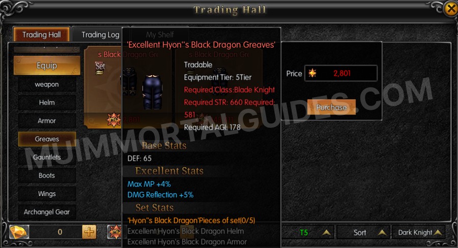 In-game screenshot of Excellent Hyon's Black Dragon Greaves tooltip