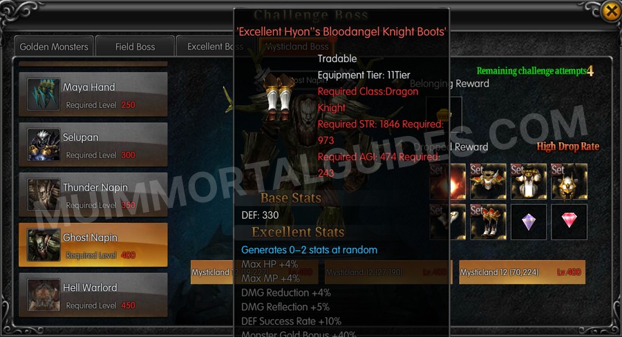 In-game screenshot of Excellent Hyon's Bloodangel Knight Boots tooltip