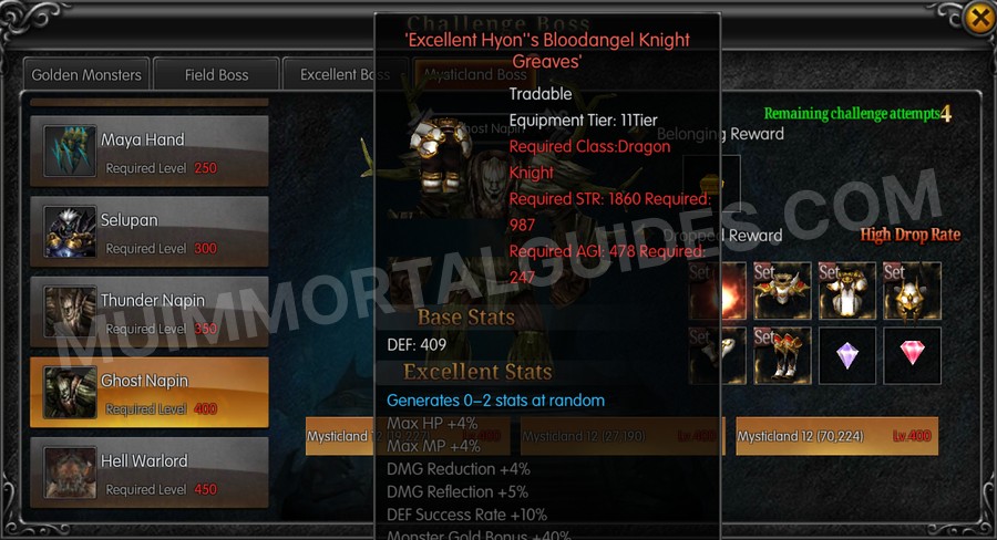 In-game screenshot of Excellent Hyon's Bloodangel Knight Greaves tooltip