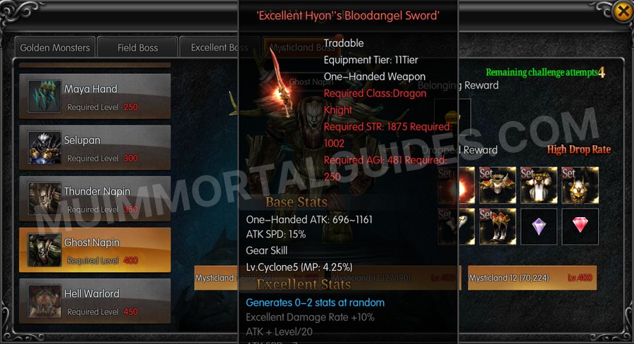 In-game screenshot of Excellent Hyon's Bloodangel Sword tooltip