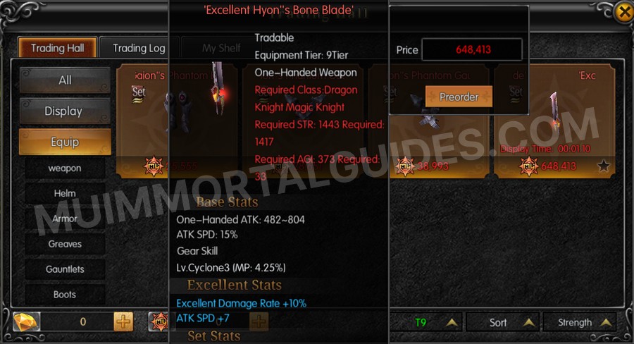 In-game screenshot of Excellent Hyon's Bone Blade tooltip