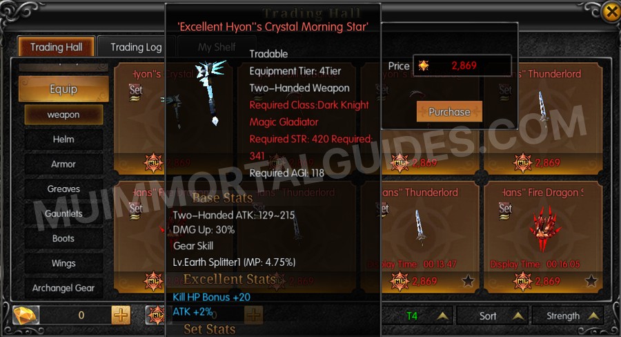 In-game screenshot of Excellent Hyon's Crystal Morning Star tooltip