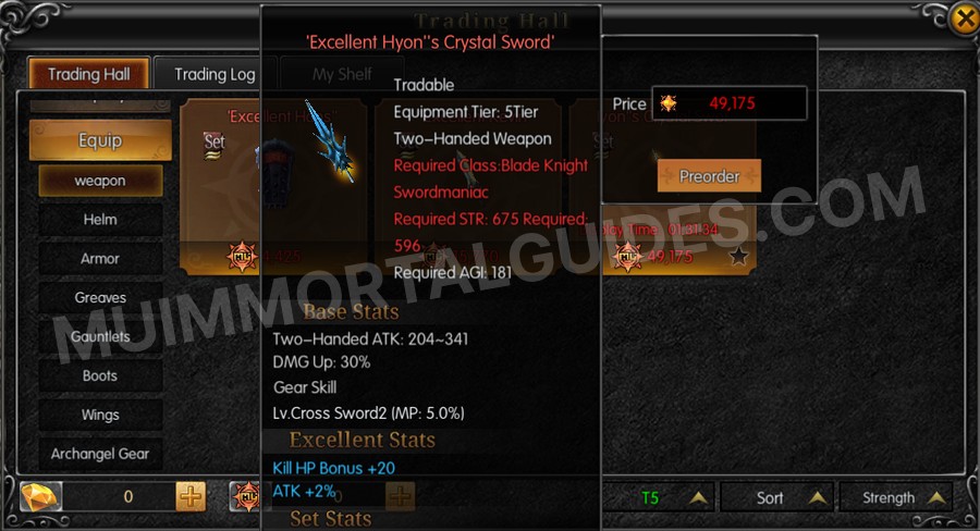 In-game screenshot of Excellent Hyon's Crystal Sword tooltip