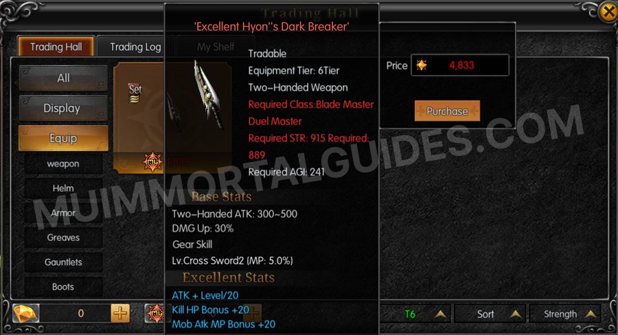 In-game screenshot of Excellent Hyon's Dark Breaker tooltip