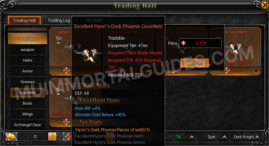 In-game screenshot of Excellent Hyon's Dark Phoenix Gauntlets tooltip