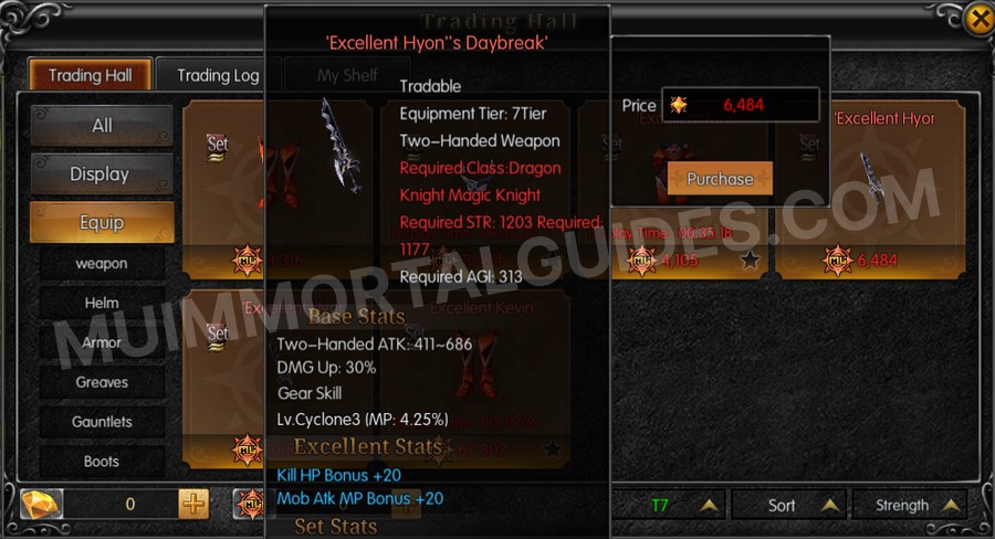 In-game screenshot of Excellent Hyon's Daybreak tooltip