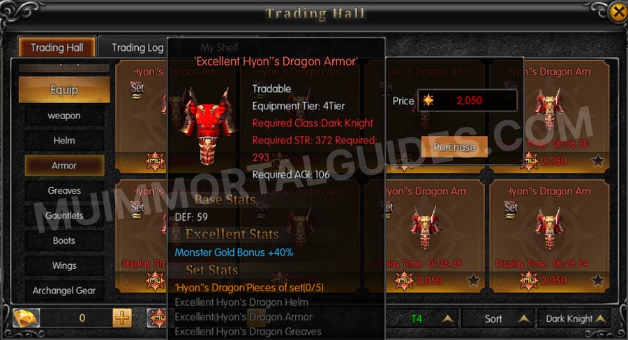 In-game screenshot of Excellent Hyon's Dragon Armor tooltip