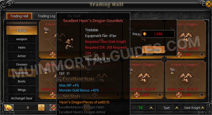 In-game screenshot of Excellent Hyon's Dragon Gauntlets tooltip