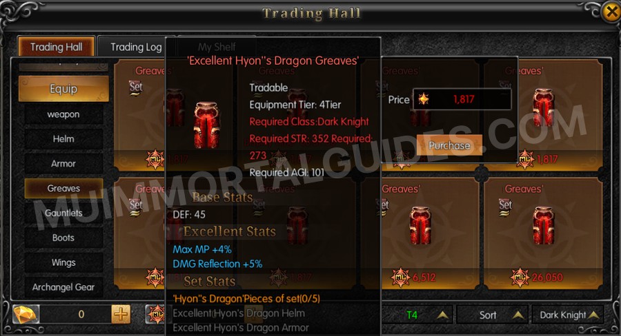 In-game screenshot of Excellent Hyon's Dragon Greaves tooltip