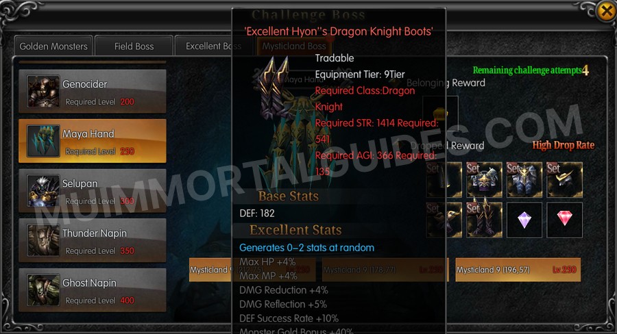 In-game screenshot of Excellent Hyon's Dragon Knight Boots tooltip