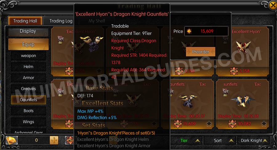 In-game screenshot of Excellent Hyon's Dragon Knight Gauntlets tooltip