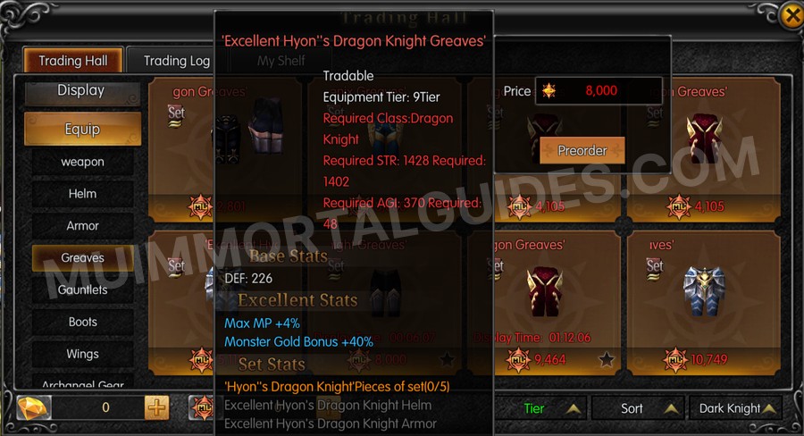 In-game screenshot of Excellent Hyon's Dragon Knight Greaves tooltip