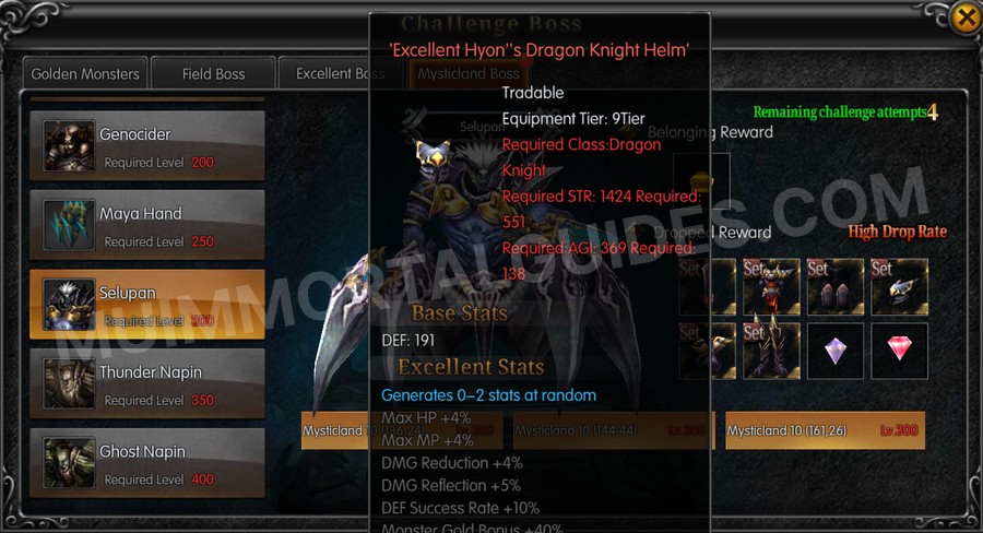 In-game screenshot of Excellent Hyon's Dragon Knight Helm tooltip