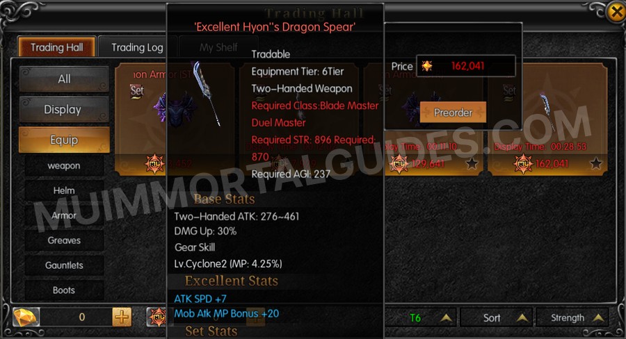 In-game screenshot of Excellent Hyon's Dragon Spear tooltip