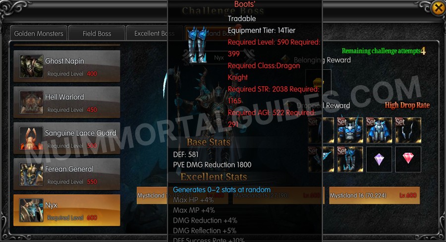 In-game screenshot of Excellent Hyon's Frosty Blue Eye Knight Boots tooltip