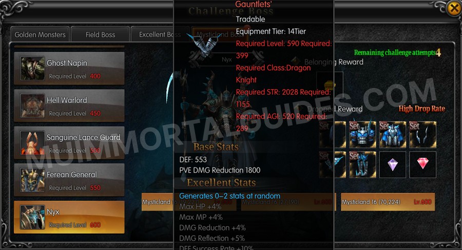 In-game screenshot of Excellent Hyon's Frosty Blue Eye Knight Gauntlets tooltip