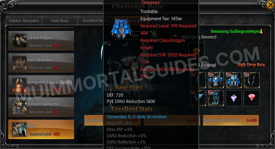 In-game screenshot of Excellent Hyon's Frosty Blue Eye Knight Greaves tooltip