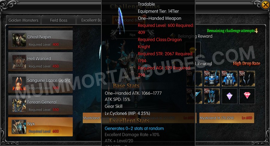 In-game screenshot of Excellent Hyon's Frosty Blue Eye One-Handed Sword tooltip