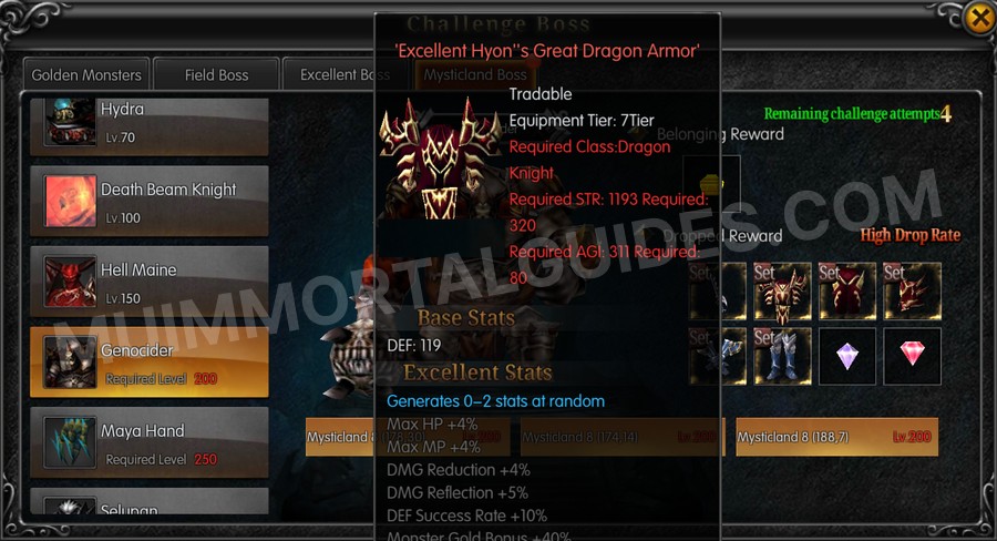 In-game screenshot of Excellent Hyon's Great Dragon Armor tooltip