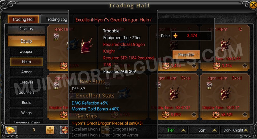 In-game screenshot of Excellent Hyon's Great Dragon Helm tooltip