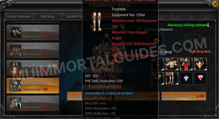 In-game screenshot of Excellent Hyon's Holyangel Knight Boots tooltip