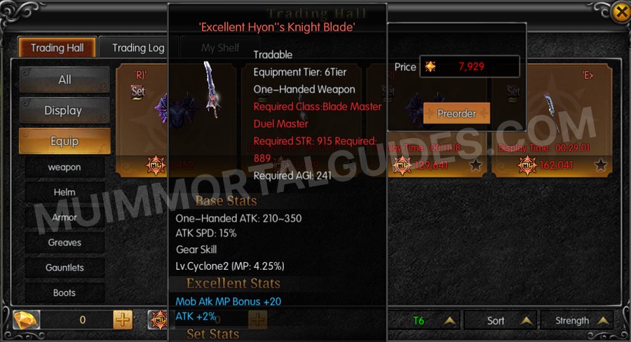 In-game screenshot of Excellent Hyon's Knight Blade tooltip