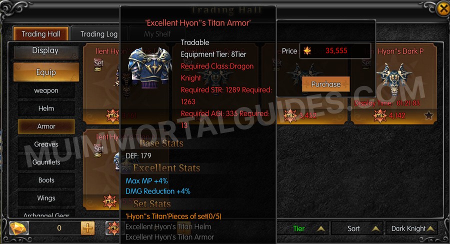 In-game screenshot of Excellent Hyon's Titan Armor tooltip