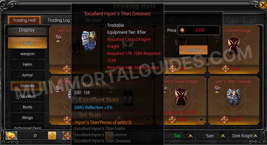 In-game screenshot of Excellent Hyon's Titan Greaves tooltip