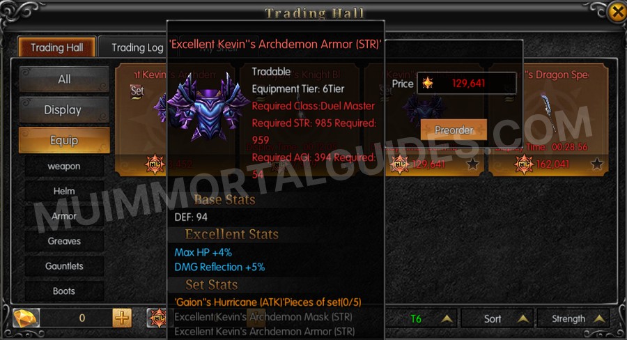 In-game screenshot of Excellent Kevin's Archdemon Armor (STR) tooltip
