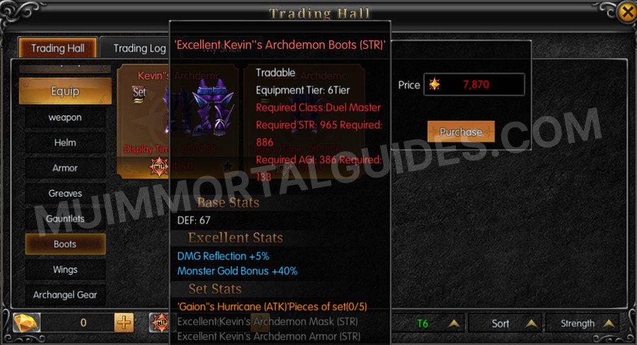 In-game screenshot of Excellent Kevin's Archdemon Boots (STR) tooltip