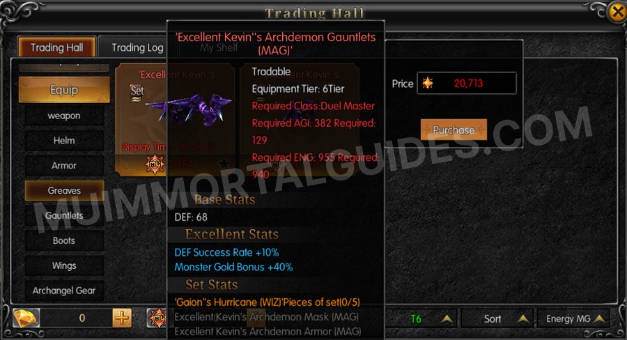 In-game screenshot of Excellent Kevin's Archdemon Gauntlets (MAG) tooltip
