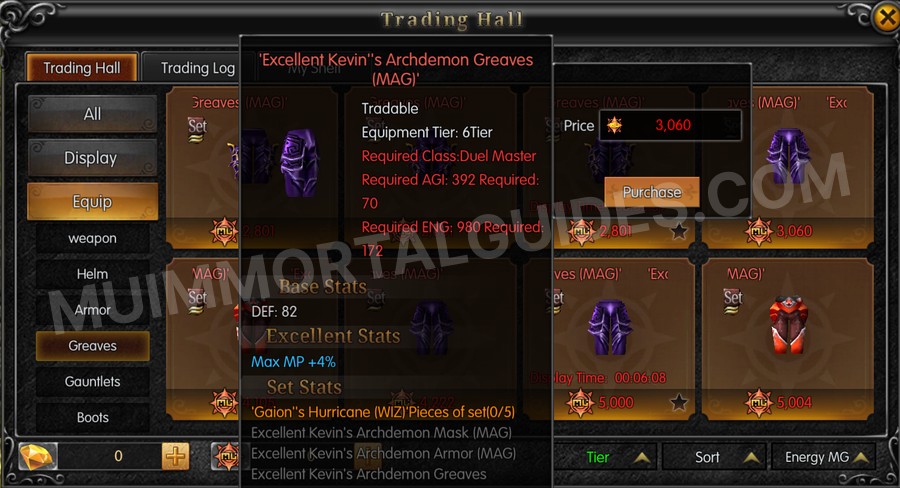 In-game screenshot of Excellent Kevin's Archdemon Greaves (MAG) tooltip