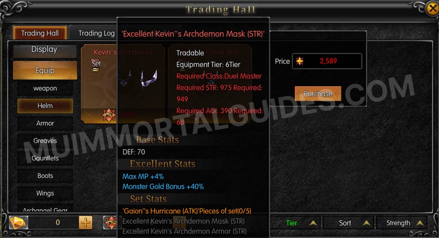 In-game screenshot of Excellent Kevin's Archdemon Mask (STR) tooltip