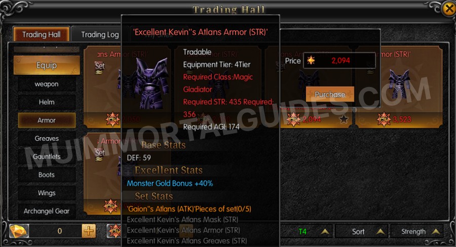 In-game screenshot of Excellent Kevin's Atlans Armor (STR) tooltip