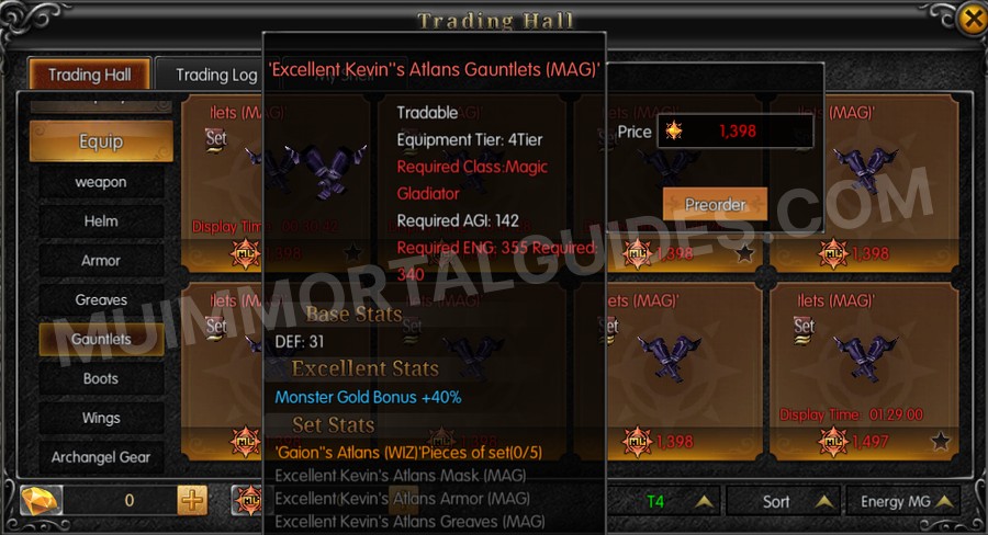 In-game screenshot of Excellent Kevin's Atlans Gauntlets (MAG) tooltip