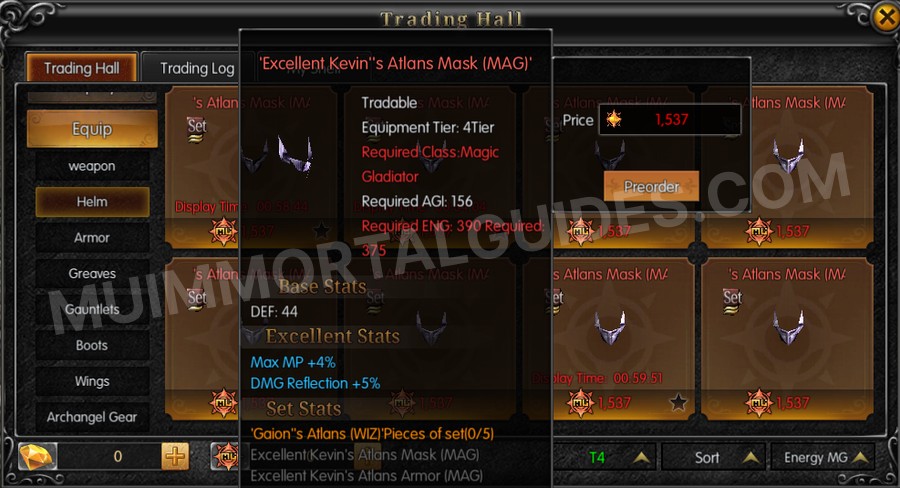 In-game screenshot of Excellent Kevin's Atlans Mask (MAG) tooltip