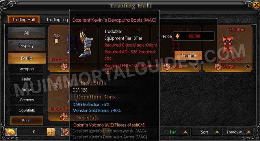 In-game screenshot of Excellent Kevin's Devaputra Boots (MAG) tooltip