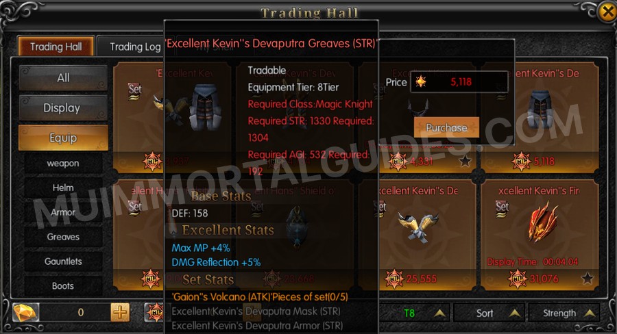 In-game screenshot of Excellent Kevin's Devaputra Greaves (STR) tooltip