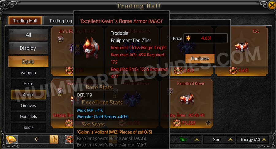 In-game screenshot of Excellent Kevin's Flame Armor (MAG) tooltip