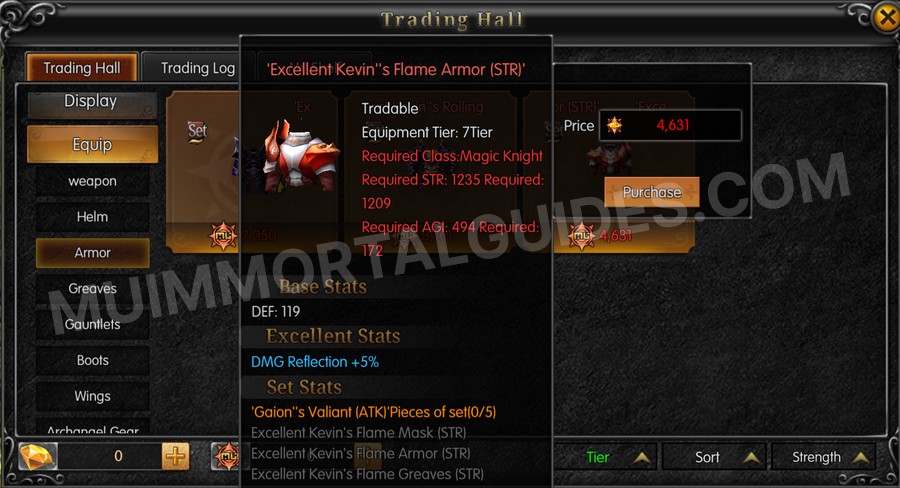 In-game screenshot of Excellent Kevin's Flame Armor (STR) tooltip