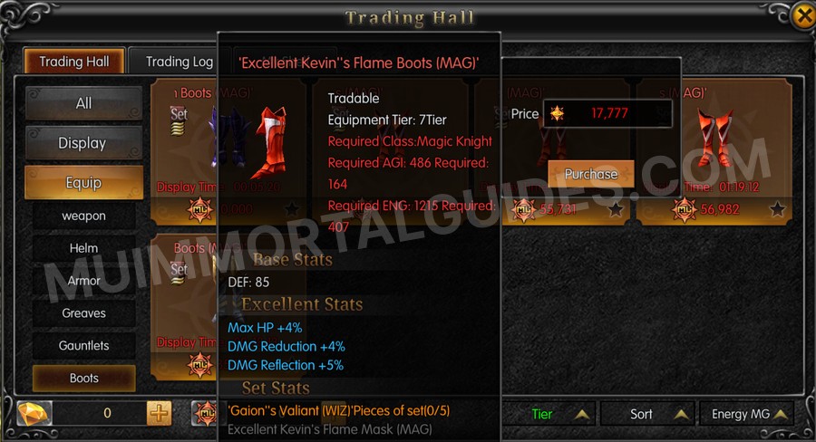In-game screenshot of Excellent Kevin's Flame Boots (MAG) tooltip