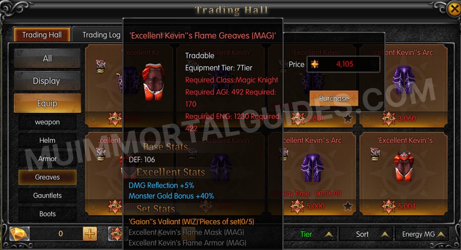 In-game screenshot of Excellent Kevin's Flame Greaves (MAG) tooltip