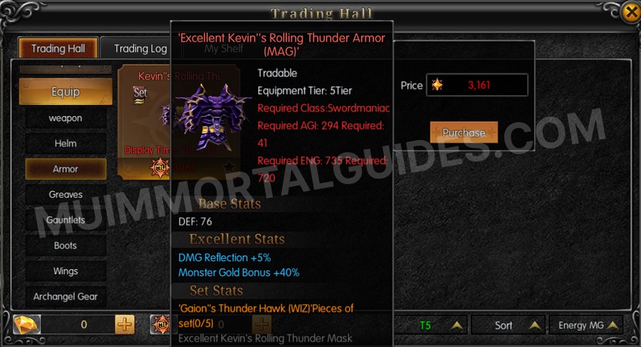 In-game screenshot of Excellent Kevin's Rolling Thunder Armor (MAG) tooltip