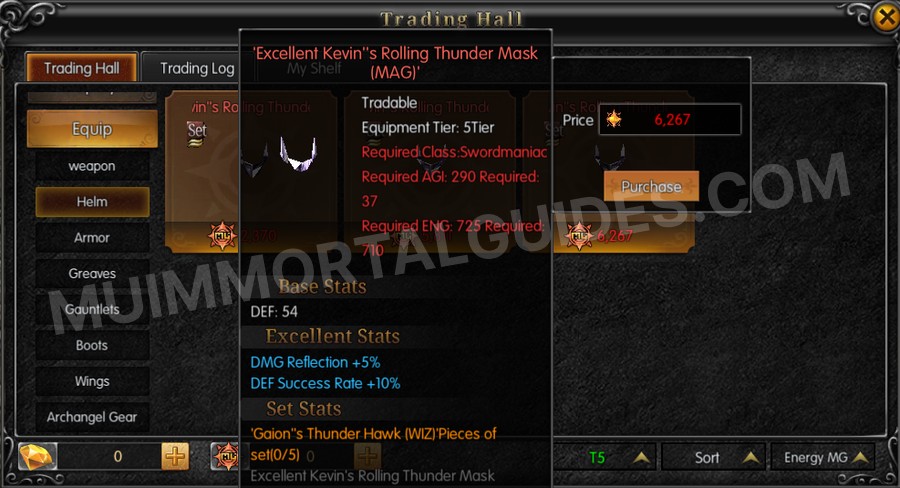 In-game screenshot of Excellent Kevin's Rolling Thunder Mask (MAG) tooltip