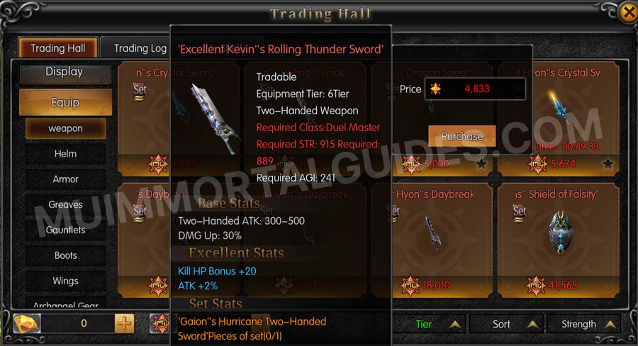 In-game screenshot of Excellent Kevin's Rolling Thunder Sword tooltip