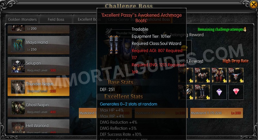 In-game screenshot of Excellent Passy's Awakened Archmage Boots tooltip