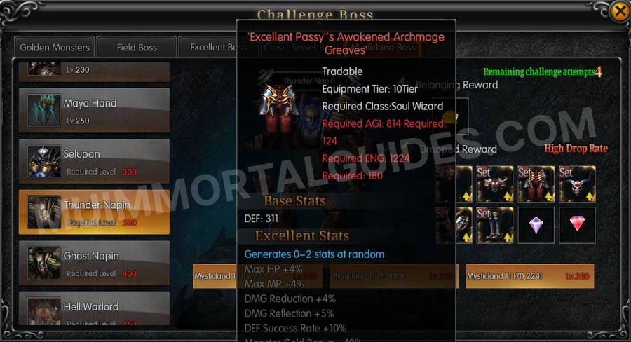 In-game screenshot of Excellent Passy's Awakened Archmage Greaves tooltip